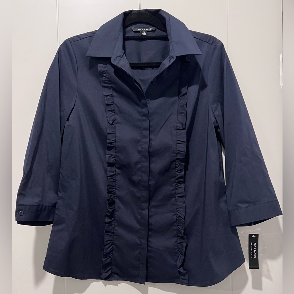 ZAC & RACHEL Midnight Blue Ruffled Button Down Shirt - Medium